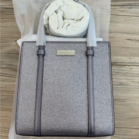 Kate Spade Kenzie Glitter Small Tote Bag KI959 Blueish Silver Purse NWT $329! - Picture 2 of 14